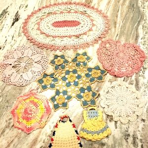 Vintage Lot of 8 Handmade Crochet Doilies Heart